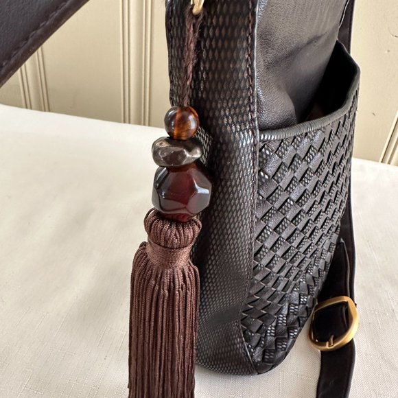 Ganson San Francisco Leather Woven Cross Body Purse Brown Metallic - Picture 4 of 6